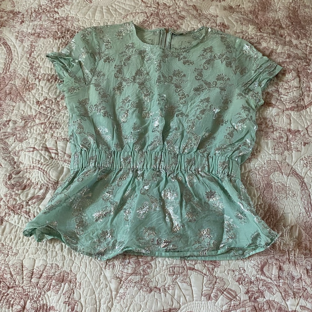 SUNO Mint Green Floral Blouse